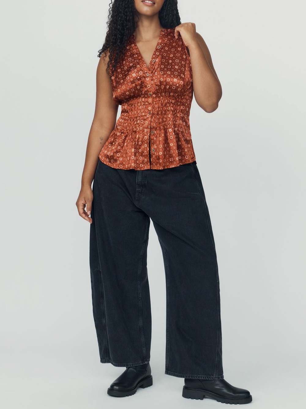 Pilcro Rust Floral V-Neck Sleeveless Blouse